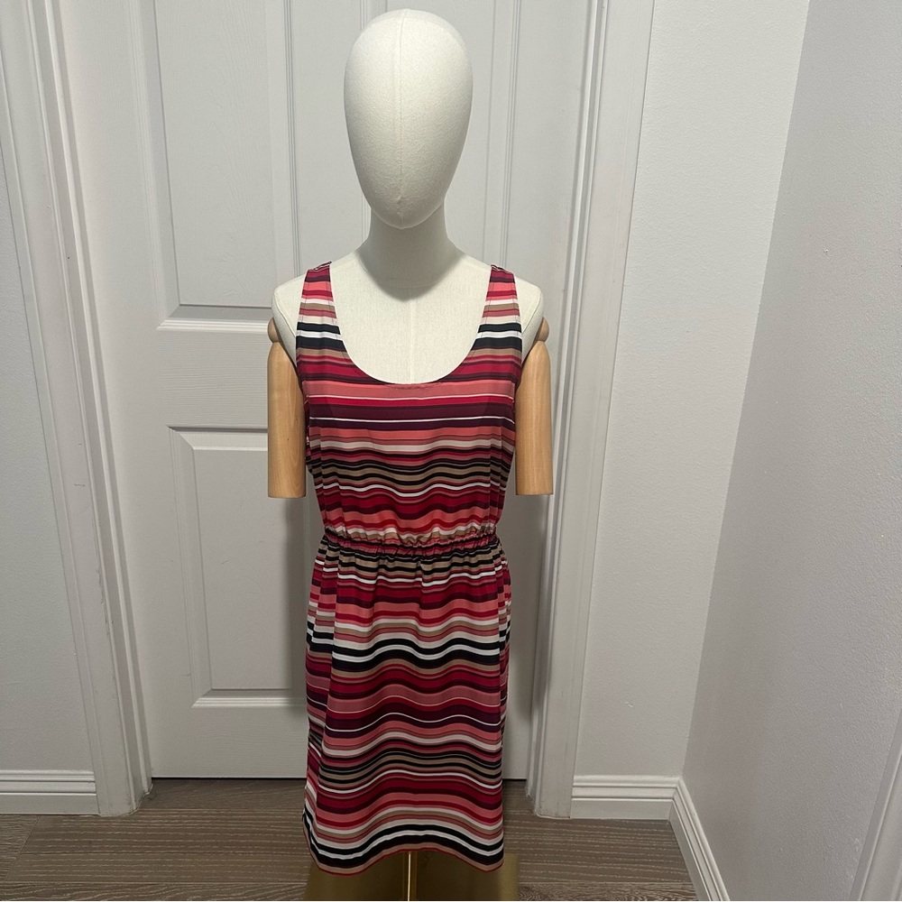 LOFT Red and Pink Striped Top